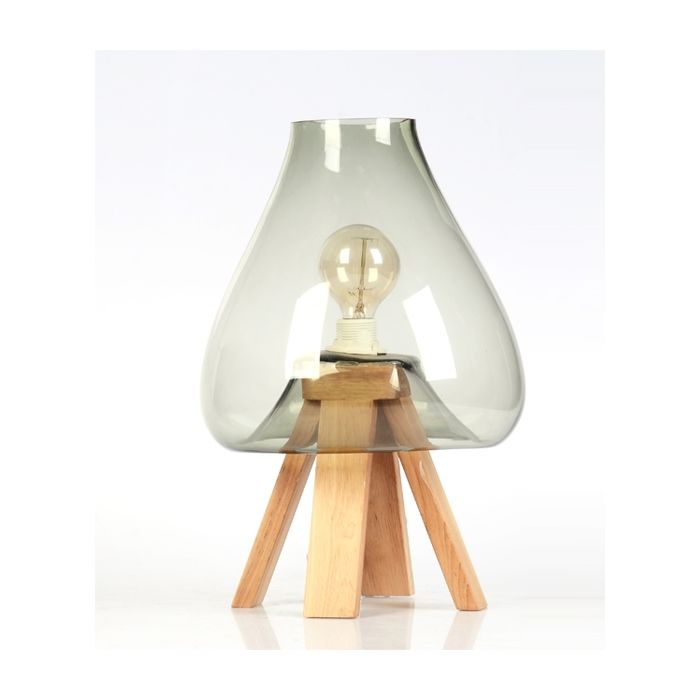 CLA LIGHTING DIVA E27 Table Lamp  1XES 40W Light Wooden Base  Light Grey Glass DIVA2