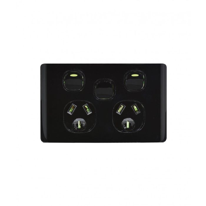 Leopard Power Point Switched 2 Gang,10A 250V With Extra Switch 16AX/20A (LEPPSW2GBLK) Black GSM