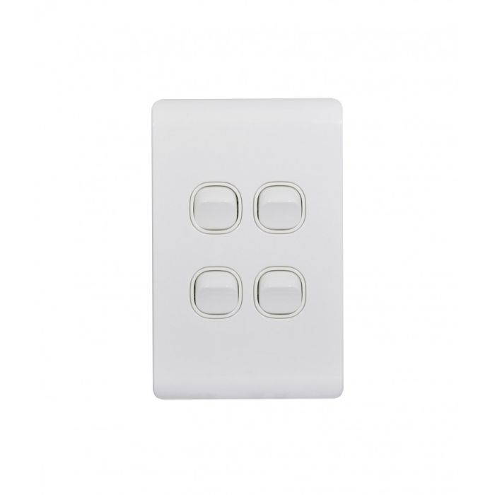 Leopard Switch Vertical 4 Gang 16AX/20A 250V (LESWV4GWHT) White GSM