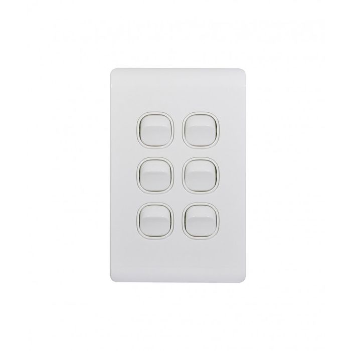 Leopard Switch Vertical 6 Gang, 16AX/20A 250V (LESWV6GWHT) White GSM