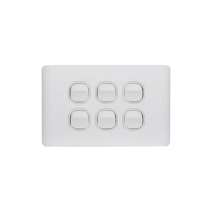 Leopard Switch Horizontal 6 Gang 16AX/20A 250V (LESW6G) GSM