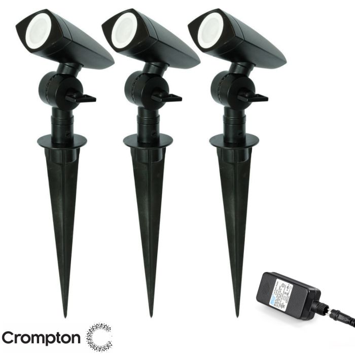 Crompton 3 LIGHT Low Voltage LED GARDEN SPIKE LIGHT KIT - DIY Black 27598