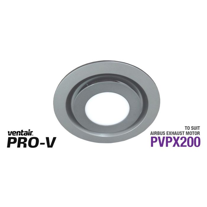 Silver Round Fascia with 10w LED Panel (642Lm, 4200K Natural White) to suit AIRBUS 200 body (PVPX200) ABGLED200SS-RD Ventair
