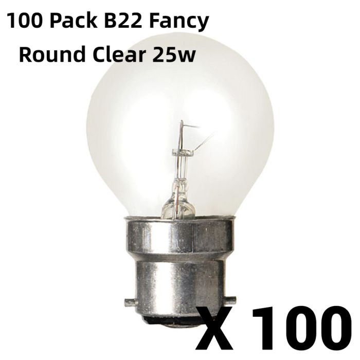 Bulk 100 Pack 25W Clear Fancy Round Light Globes / Bulbs Bayonet Cap B22