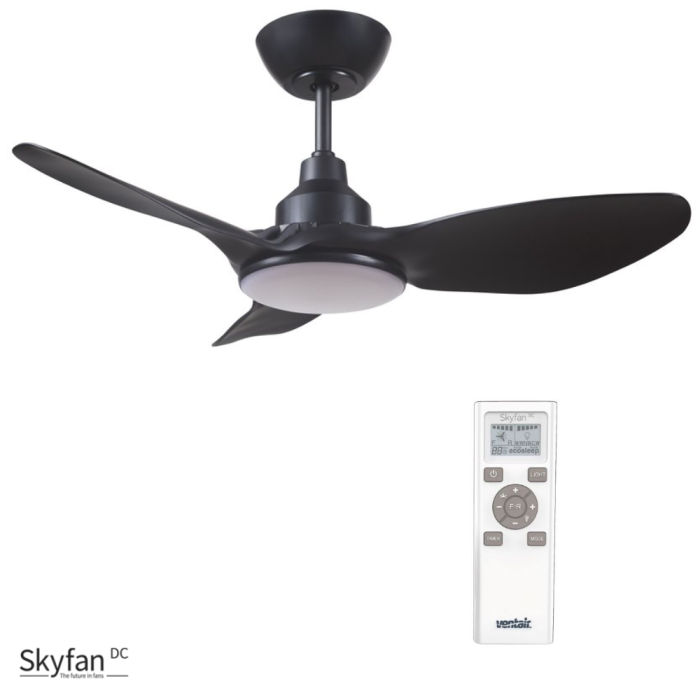Black Ventair Skyfan 36" (900mm) DC Ceiling Fan with 20W Tri Colour LED Light and Remote
