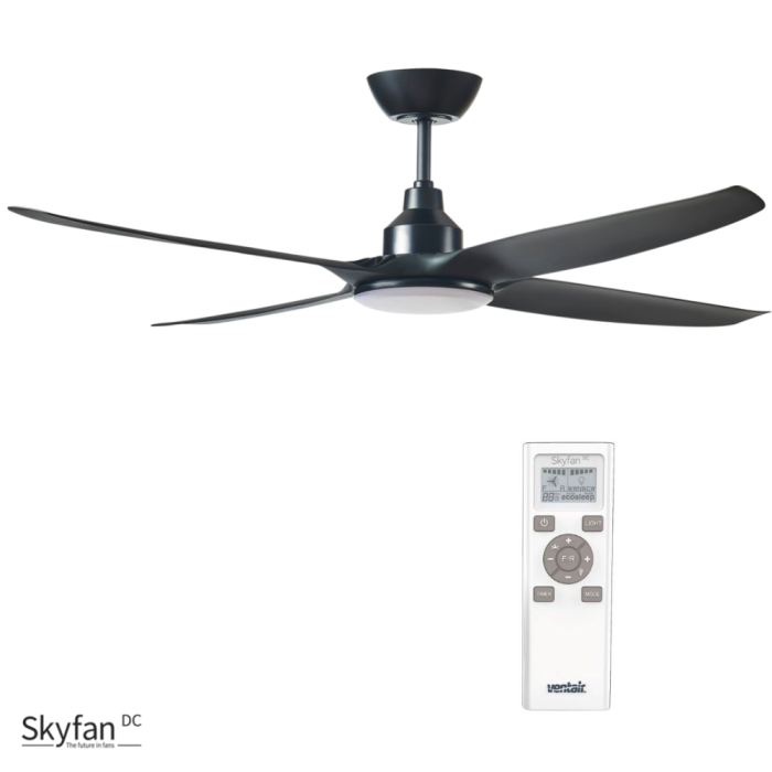 Black Ventair Skyfan 56" (1400mm) 4 Blade DC Ceiling Fan with 20W Tri Colour LED Light and Remote