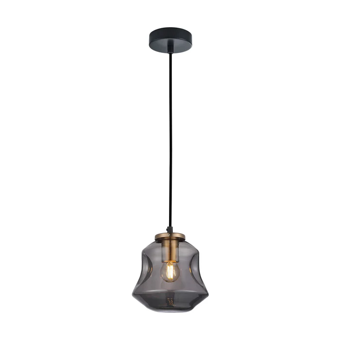 FOSSETTE Dimpled Smoked Mirror Effect Angled Bell Glass Pendant Light FOSSETTE1