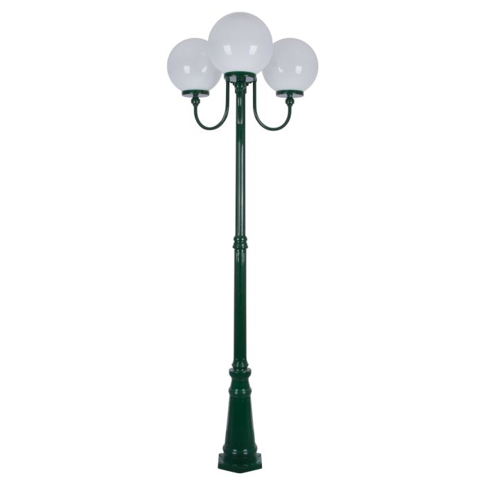 Lisbon Triple 30cm Spheres Curved Arms Tall Post Light Green - 15767	