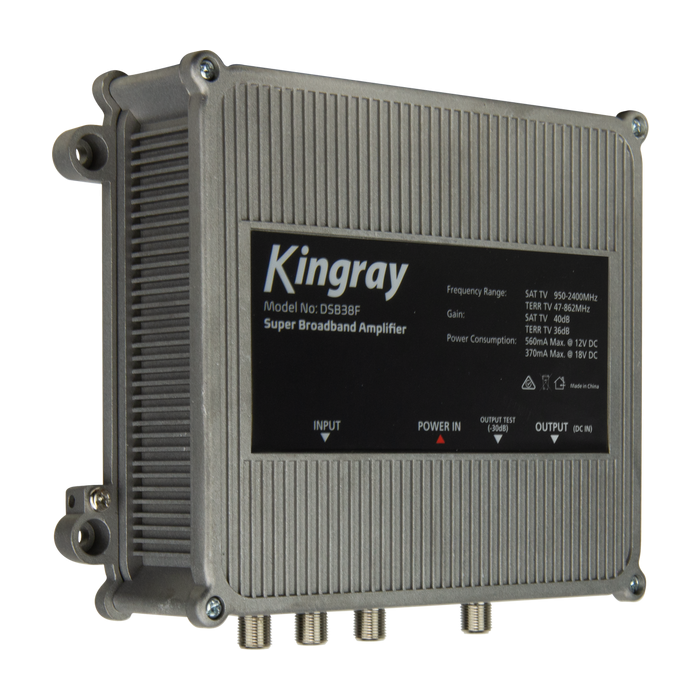 Kingray DSB38F Super Broadband Amplifier - 36dB Gain FTA & 41dB Gain Satellite, 47-2400 MHz Frequenc