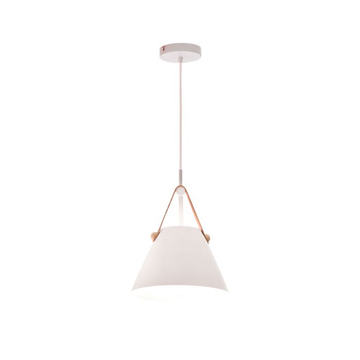 Kirby Small Pendant (MG2831S) White with Faux Tan Leather Mercator Lighting
