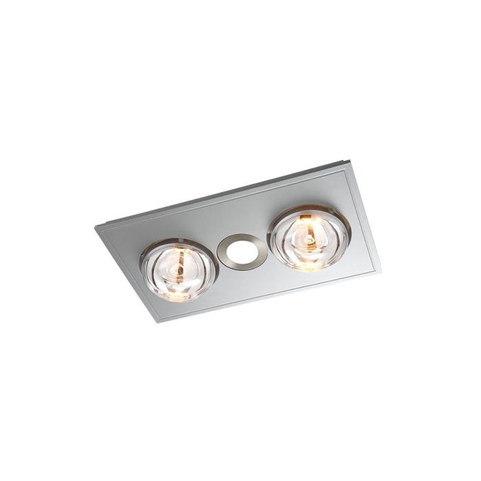 MYKA 2 - Slimline 3 in 1 with 2 x 275w Infrared Heat Lamps, 10W LED Downlight and side ducted exhaust - Silver M2HDLXS Ventair