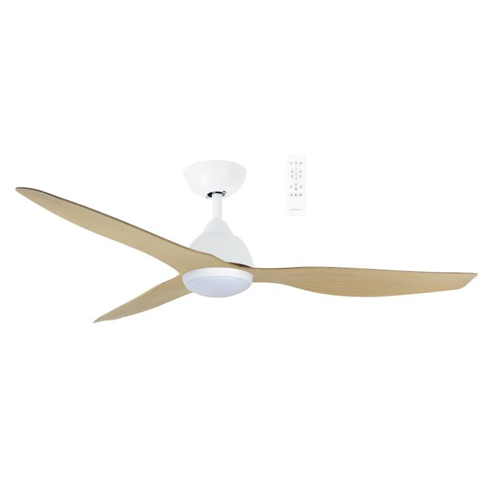 MADC1333WOR Avoca DC 1320mm 3 ABS Blade WIFI & Remote Control Ceiling Fan with Variable Dim 20w CCT LED Light Matt White/Oak