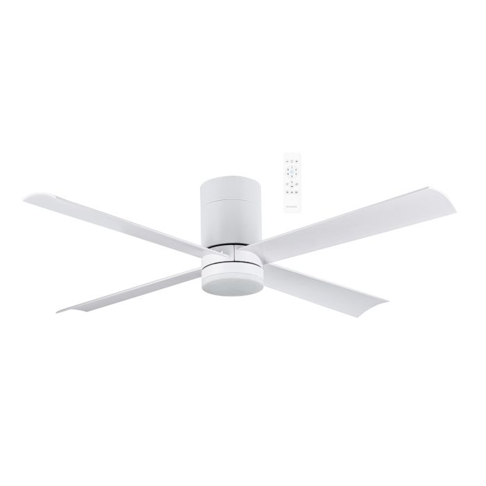 MCDC1243W Carrara DC Close to Ceiling 4 ABS Blade 1220mm Hugger WIFI & Remote Control Ceiling Fan with Variable Dim 16w CCT LED Light Matt White
