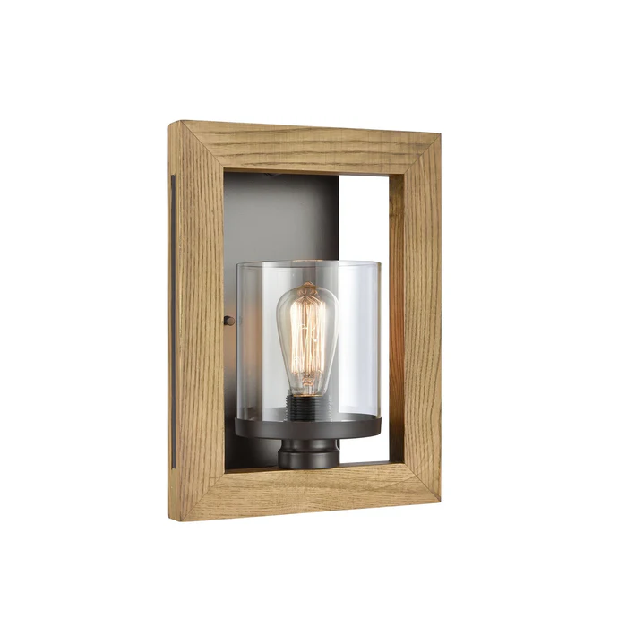 METI Wood Frame Clear Glass Shade Interior Wall Light METI03W