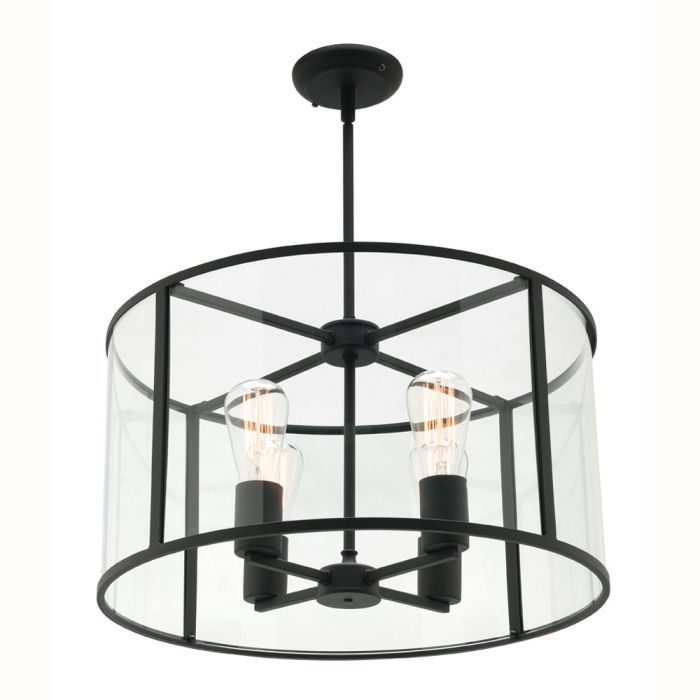 Liverpool 4 Light Round Pendent (MG6124) Sand Black Metalware with Clear Glass Mercator Lighting