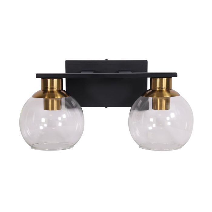 CLAYTON TWIN WALL LIGHT BLACK/BRASS/CLEAR OL69389/2BR