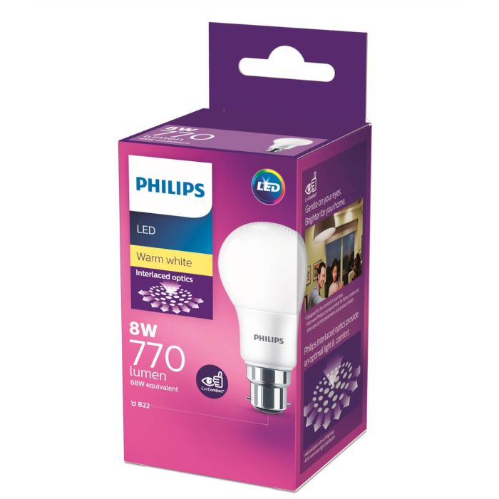 Philips 8W B22 LED Classic A60 Warm White 770lm Bulb