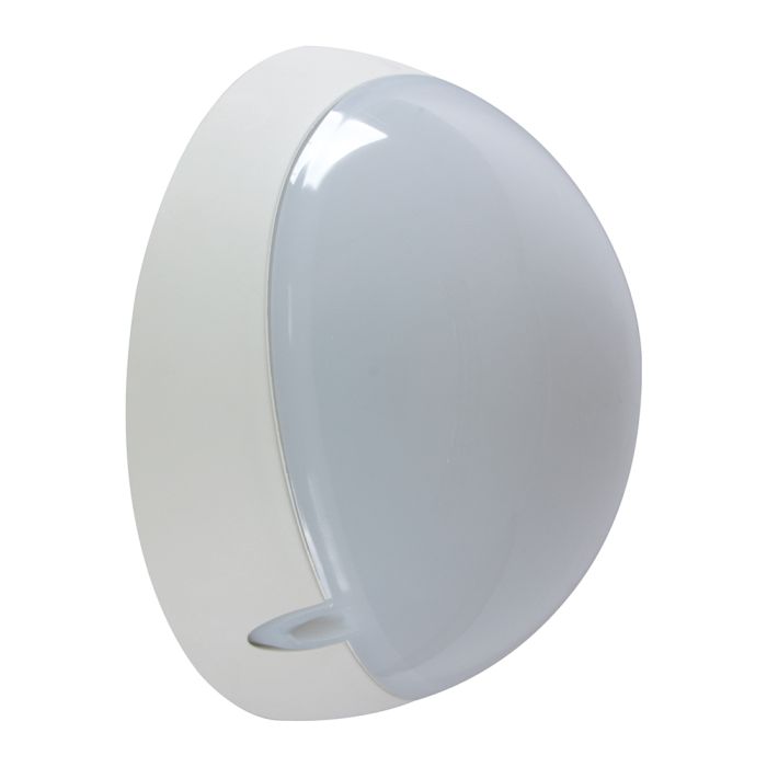 Ivela 240V E27 Round Polycarbonate Bunker Wall Light Small White - 18643	