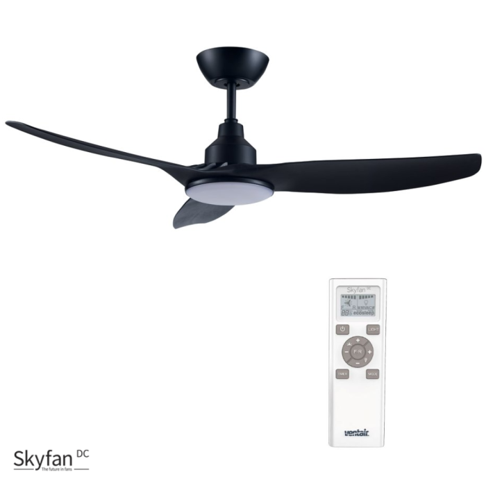 Black Ventair Skyfan 52" (1300mm) DC Ceiling Fan with 20W Tri Colour LED Light and Remote