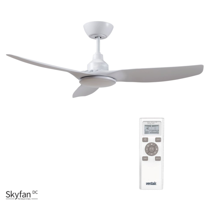 Skyfan Ceiling Fan DC Motor, CCT LED Light & Remote by Ventair 52″ in White