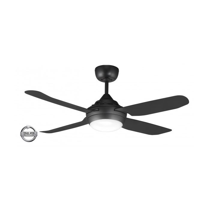 SPINIKA - 48"/1220mm Glass Fibre 4 Blade Ceiling Fan in Matte Black with Tri Colour Step Dimmable LED Light NW,WW,CW - Indoor/Outdoor/Coastal - SPN1204BL-L