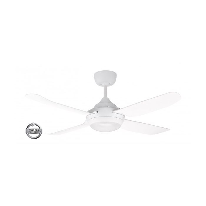 SPINIKA - 48"/1220mm Glass Fibre 4 Blade Ceiling Fan in Satin White with Tri Colour Step Dimmable LED Light NW,WW,CW - Indoor/Outdoor/Coastal - SPN1204WH-L