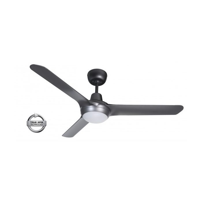 SPYDA - 50"/1250mm Fully Moulded PC Composite 3 Blade Ceiling Fan in Titanium with  Tri Colour Step Dimmable LED Light NW,WW,CW - Indoor/Outdoor/Coastal - SPY1253TI-L