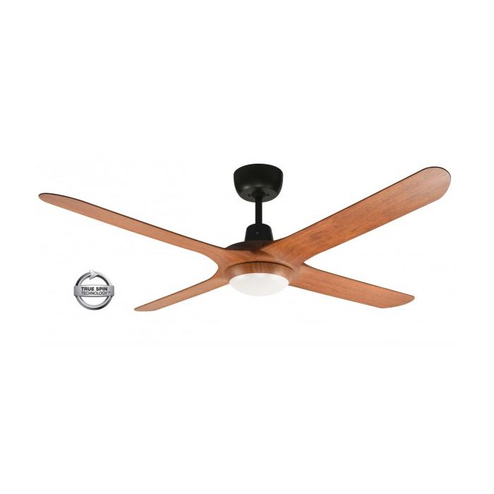 SPYDA - 50"/1250mm Fully Moulded PC Composite 4 Blade Ceiling Fan in Teak with Tri Colour Step Dimmable LED Light NW,WW,CW - Indoor/Outdoor/Coastal - SPY1254TK-L