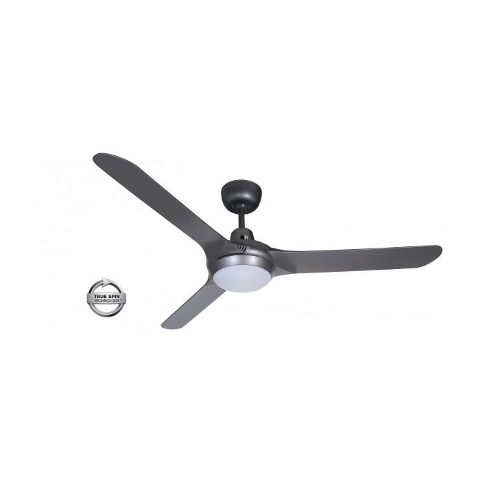SPYDA - 56"/1400mm Fully Moulded PC Composite 3 Blade Ceiling Fan in Titanium with Tri Colour Step Dimmable LED Light NW,WW,CW - Indoor/Outdoor/Coastal - SPY1423TI-L