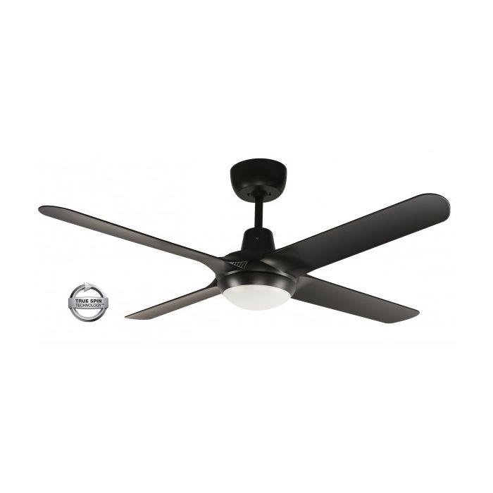 SPYDA - 56"/1400mm Fully Moulded PC Composite 4 Blade Ceiling Fan in Matte Black with Tri Colour Step Dimmable LED Light NW,WW,CW - Indoor/Outdoor/Coastal - SPY1424BL-L