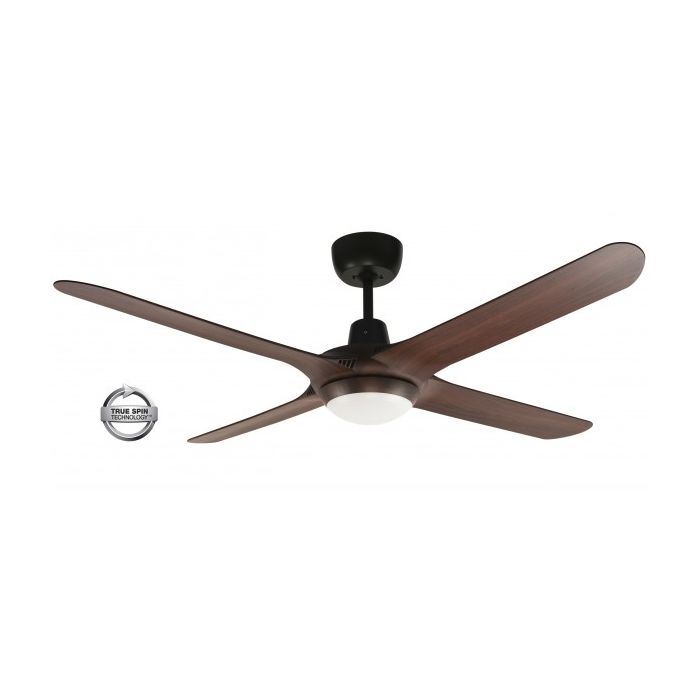 SPYDA - 56"/1400mm Fully Moulded PC Composite 4 Blade Ceiling Fan in Walnut with Tri Colour Step Dimmable LED Light NW,WW,CW - Indoor/Outdoor/Coastal - SPY1424WN-L