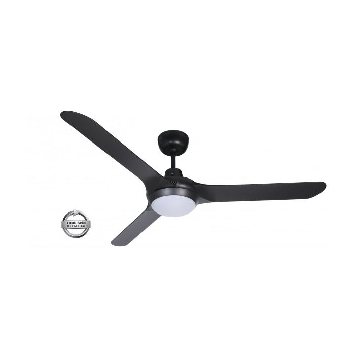 SPYDA - 62"/1570mm Fully Moulded PC Composite 3 Blade Ceiling Fan in Matte Black with Tri Colour Step Dimmable LED Light NW,WW,CW - Indoor/Outdoor/Coastal - SPY1573BL-L
