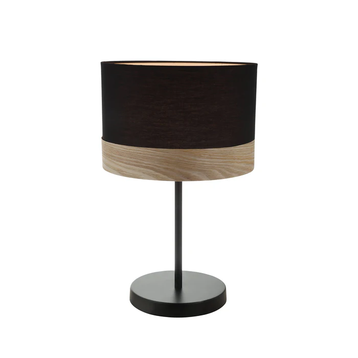 TAMBURA Black Cloth Shade With Blonde Wood Trim Medium Table Lamp - TAMBURA10TL