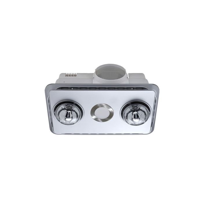 BROOK - 2 Light 3in1 Bathroom Heat Exhaust - side duct -2 x 275w lamps, flush mount 10w LED downlight - Silver VHF2S Ventair
