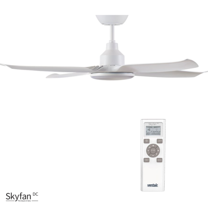 White Ventair Skyfan 48" (1200mm) 4 Blade DC Ceiling Fan with 20W Tri Colour LED Light and Remote