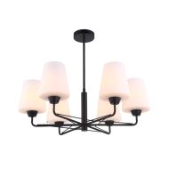 Abbey 6 Light Pendant Light in Matt Black with Opal Glass