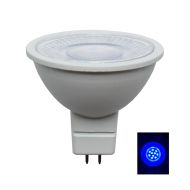 GLOBE LED 12V AC/DC MR16 5W BLUE 70D L46mm OD50mm (65 Lumens) WTY 2YR MR16B01