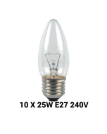 10Pk 25w Incandescent Candle Light Bulb Screw E27 240V Clear Dimmable 11073
