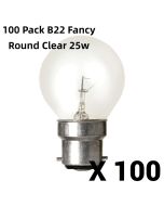 Bulk 100 Pack 25W Clear Fancy Round Light Globes / Bulbs Bayonet Cap B22