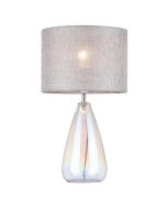 Mercator Devon Iridescent Glass Table Lamp with Silver Linen Shade - B22 MTBL005IRD