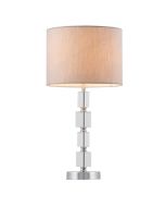 Ester Chrome Table Lamp with Glass Accents and Grey Faux Silk Shade - MTBL017
