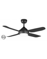SPINIKA - 48"/1220mm Glass Fibre 4 Blade Ceiling Fan in Matte Black with Tri Colour Step Dimmable LED Light NW,WW,CW - Indoor/Outdoor/Coastal - SPN1204BL-L