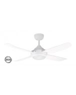 SPINIKA - 52"/1300mm Glass Fibre 4 Blade Ceiling Fan in Satin White with Tri Colour Step Dimmable LED Light NW,WW,CW - Indoor/Outdoor/Coastal - SPN1304WH-L