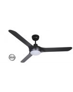 SPYDA - 56"/1400mm Fully Moulded PC Composite 3 Blade Ceiling Fan in Matte Black with Tri Colour Step Dimmable  LED Light NW,WW,CW - Indoor/Outdoor/Coastal - SPY1423BL-L