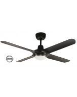SPYDA - 56"/1400mm Fully Moulded PC Composite 4 Blade Ceiling Fan in Matte Black with Tri Colour Step Dimmable LED Light NW,WW,CW - Indoor/Outdoor/Coastal - SPY1424BL-L